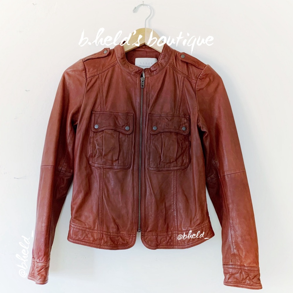 Hinge Leather Moto Jacket from Nordstrom in Brown Raisin Size XS GUC